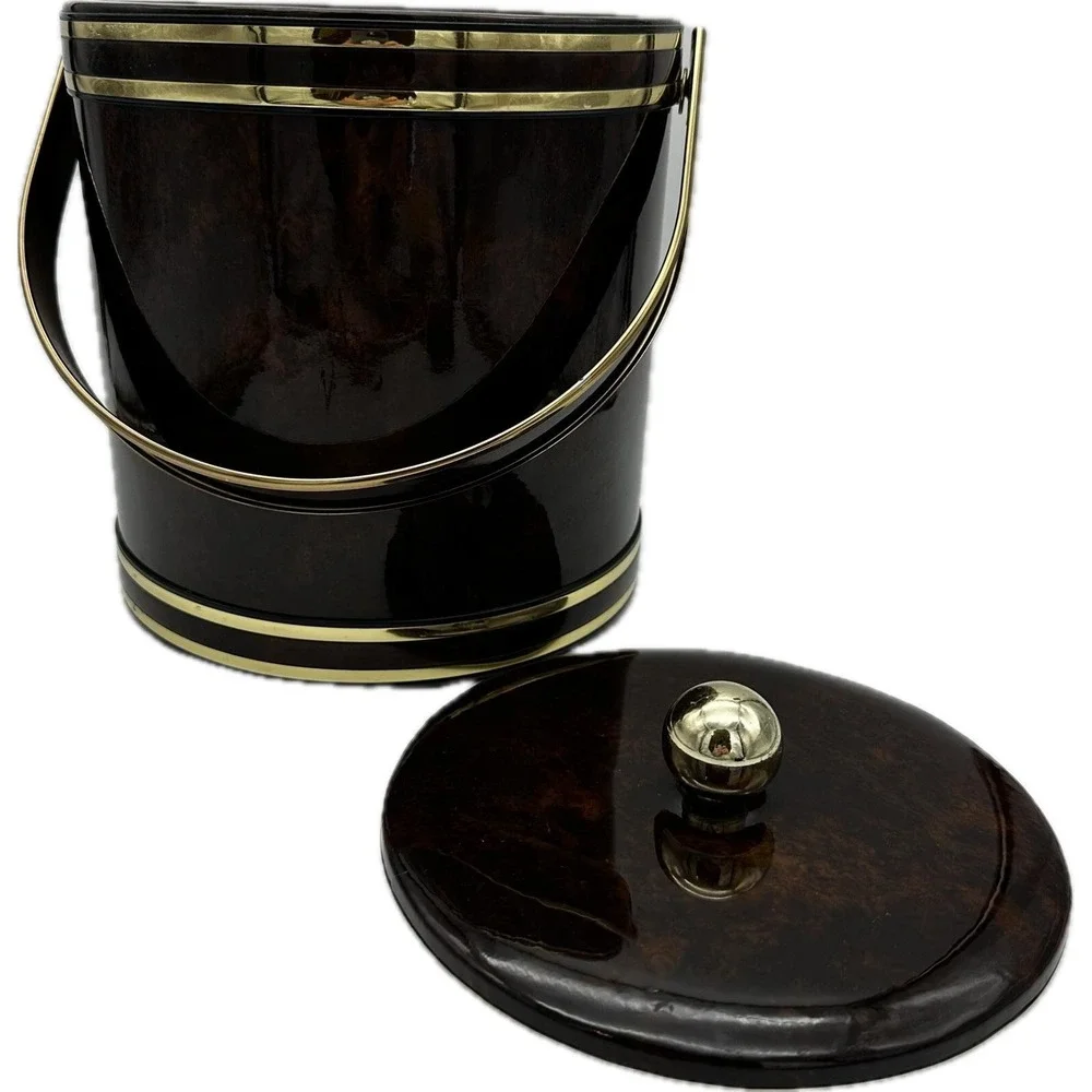 Vtg MCM Faux Tortoise Shell Brown Marbled Vinyl Padded‎ Ice Bucket Handle Core